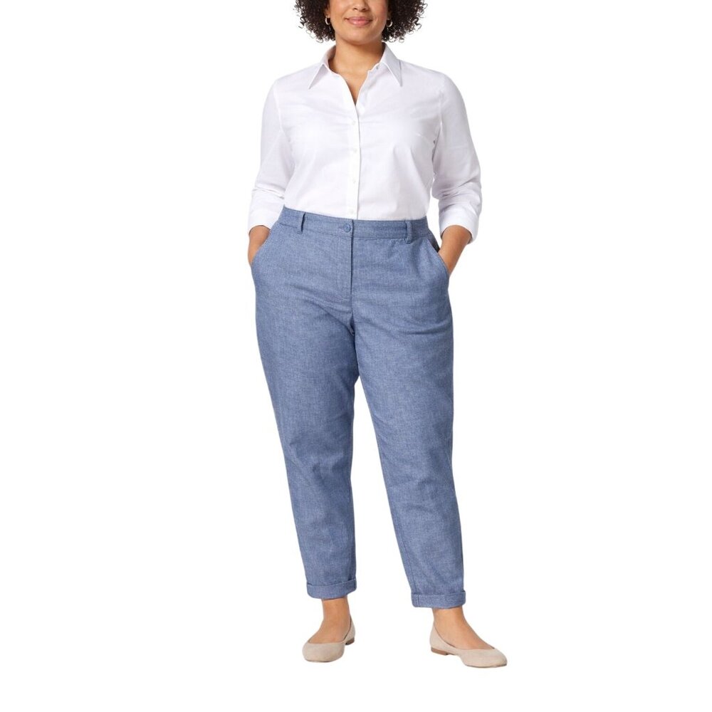 Talbots The Weekend Chino Pants Womens 14P Chambray Rolled Leg
